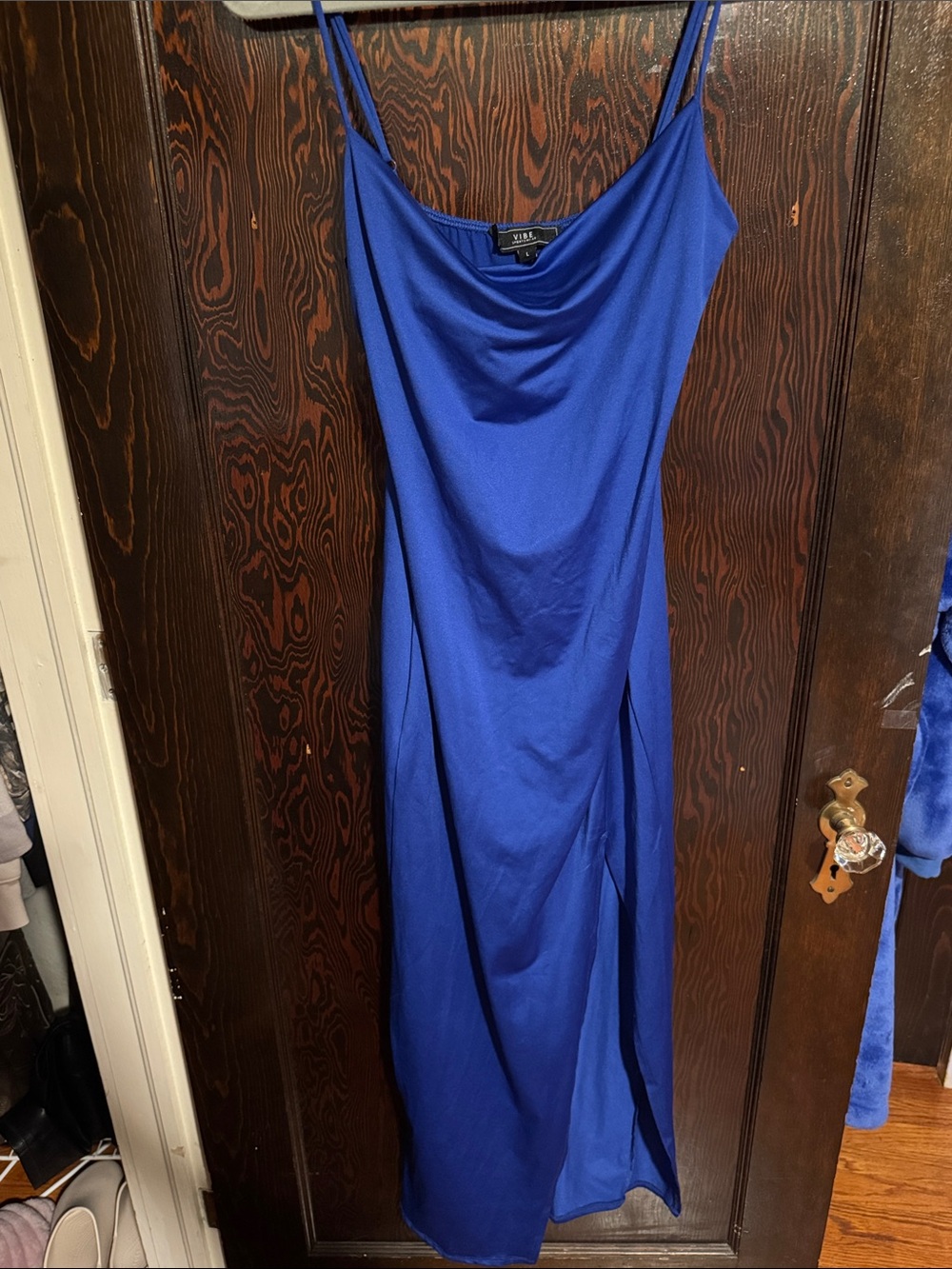 Vibe Cowl Neck Maxi Slip Dress in Royal Blue